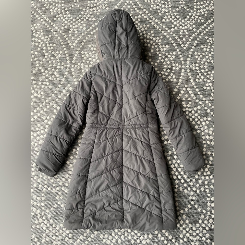 A New Day Parka Coat Jacket Fur Hood Small pewter gray grey quilted puffer zip - Picture 12 of 13